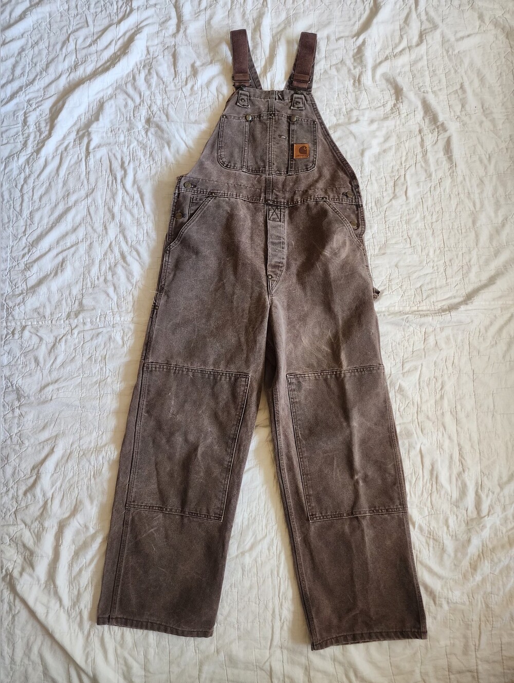 Vtg Carhartt Double Knee Bib Overalls Men's Tag Size 36X30  R06 Chestnut Brown